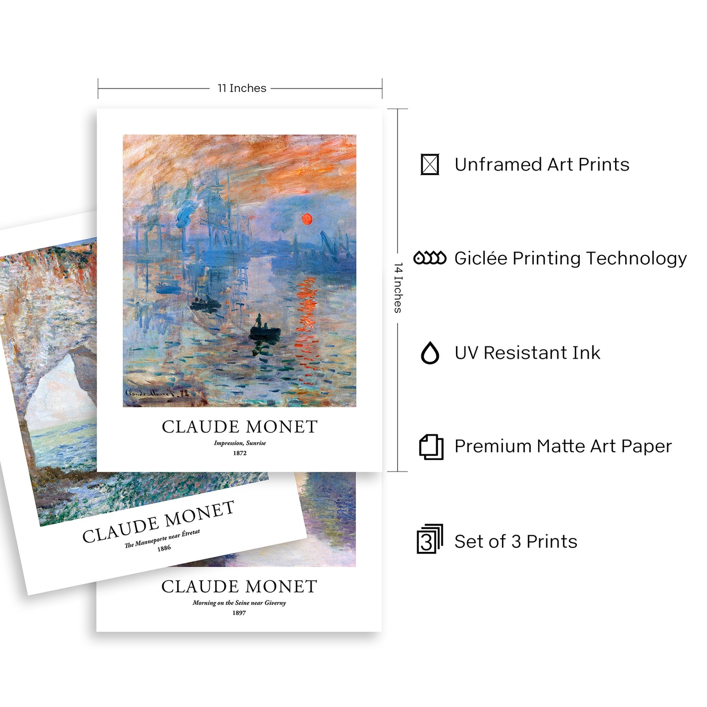 Art Prints - Set of 3 - 11x14 inches - Claude Monet