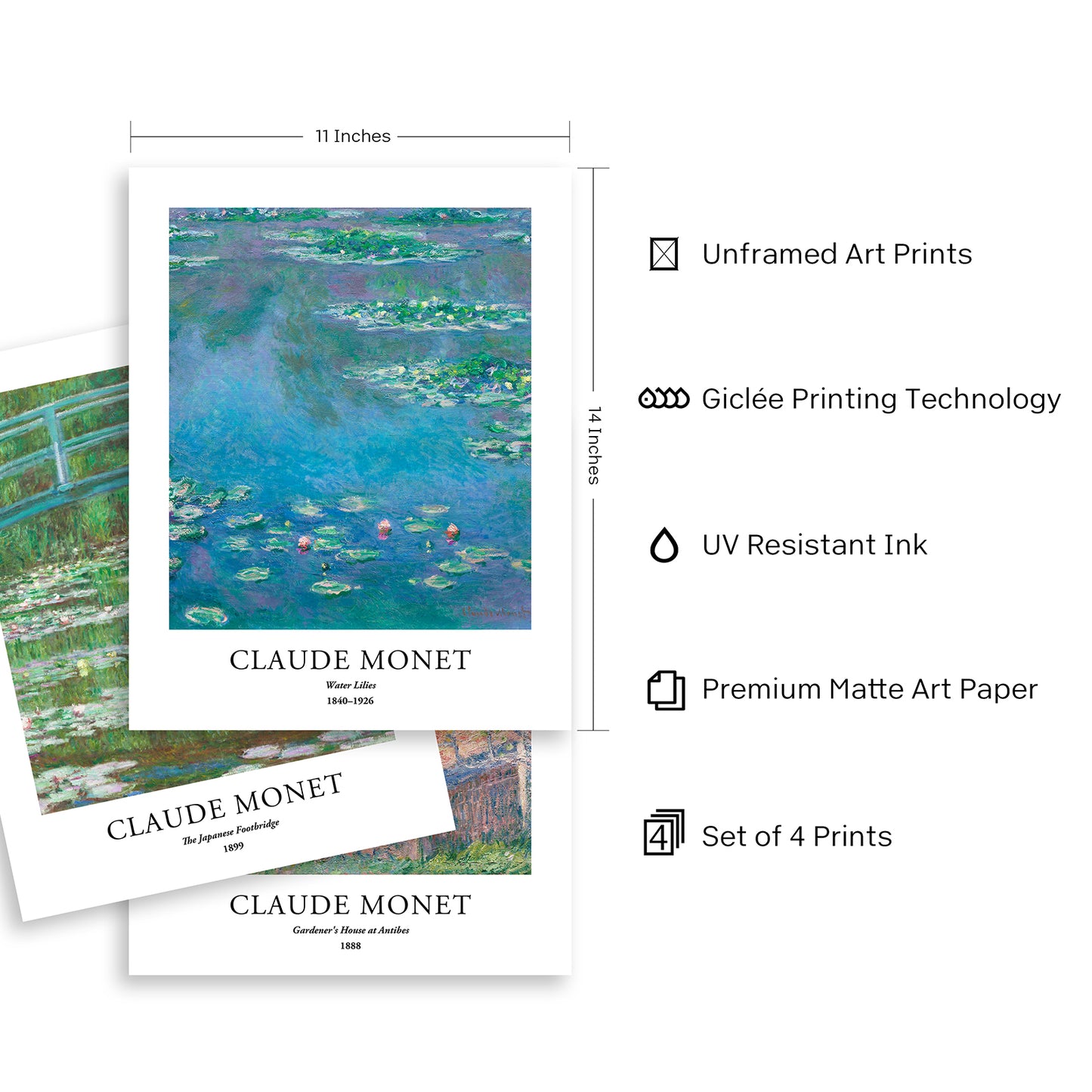 Art Prints - Set of 4 - Unframed 11x14 inches - Claude Monet
