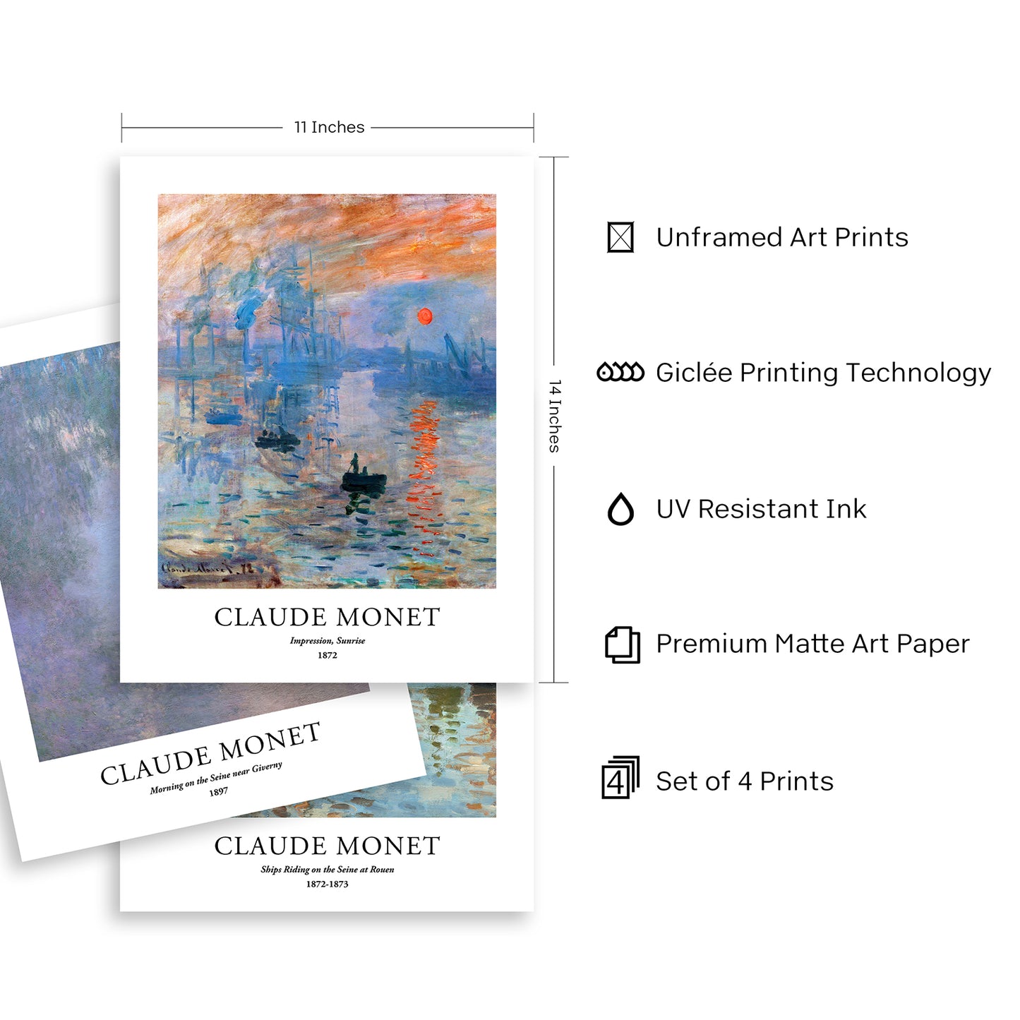 Art Prints - Set of 4 - Unframed 11x14 inches - Claude Monet