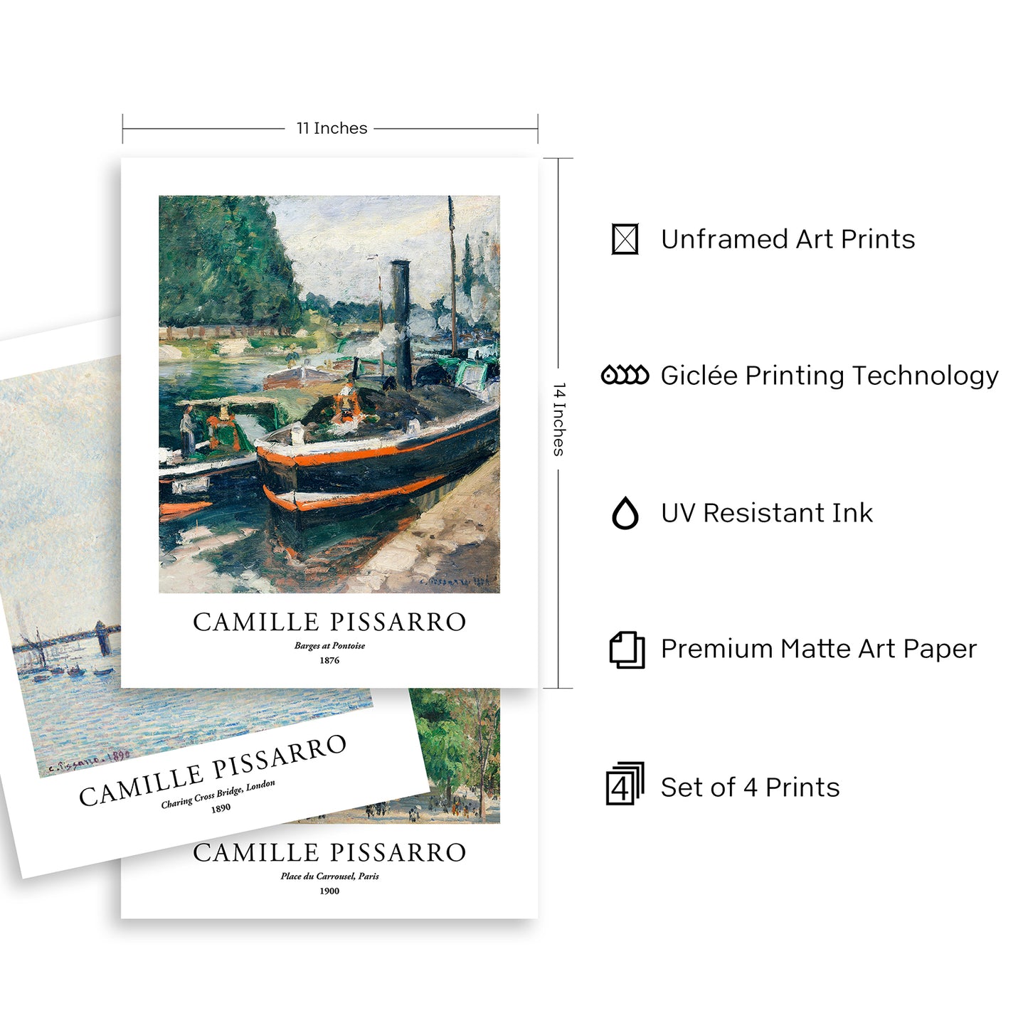 Art Prints - Set of 4 - Unframed 11x14 inches - Camille Pissarro