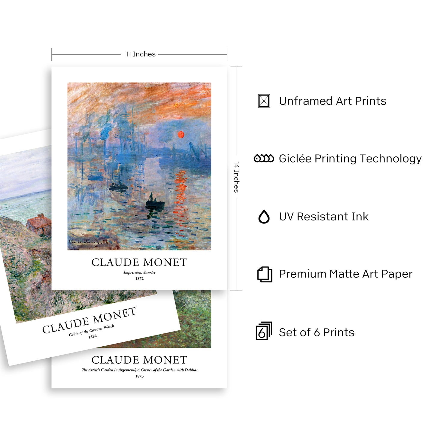 Art Prints - Set of 6 - Unframed 11x14 inches - Claude Monet
