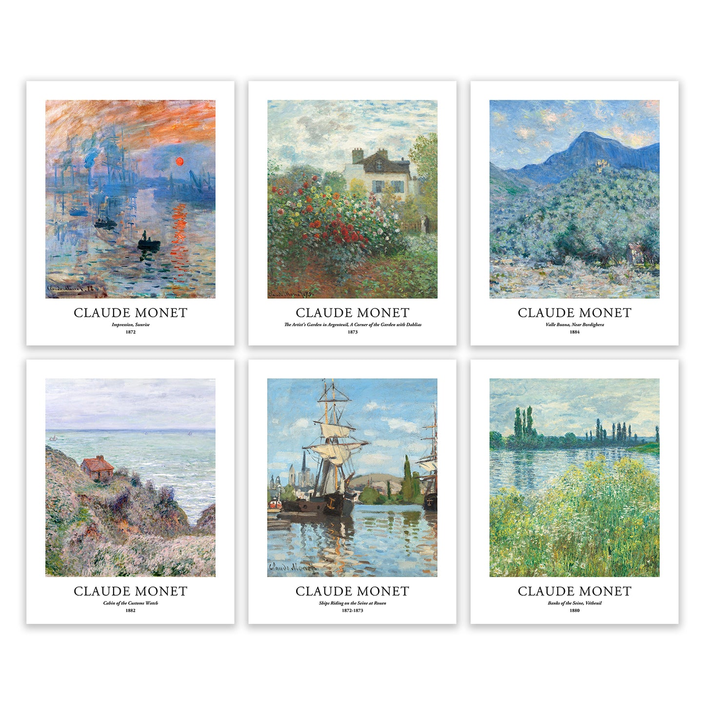 Art Prints - Set of 6 - Unframed 11x14 inches - Claude Monet