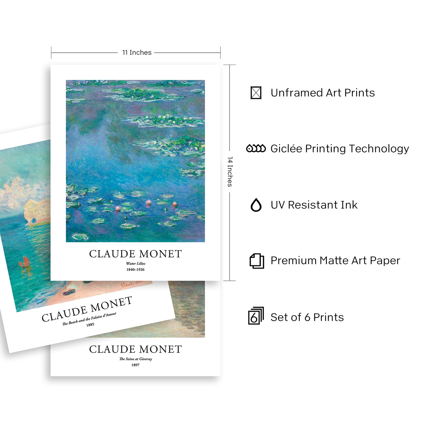 Art Prints - Set of 6 - Unframed 11x14 inches - Claude Monet