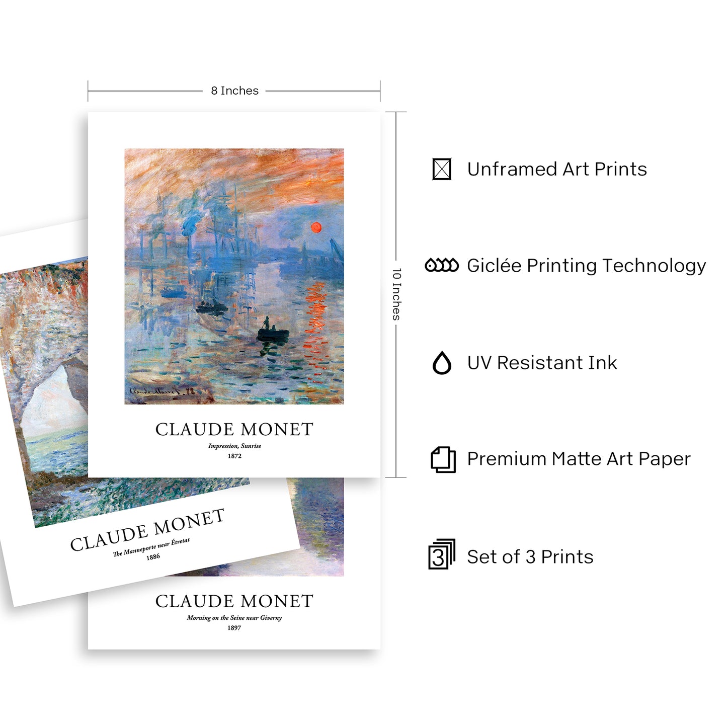 Art Prints - Set of 3 - 8x10 inches - Claude Monet
