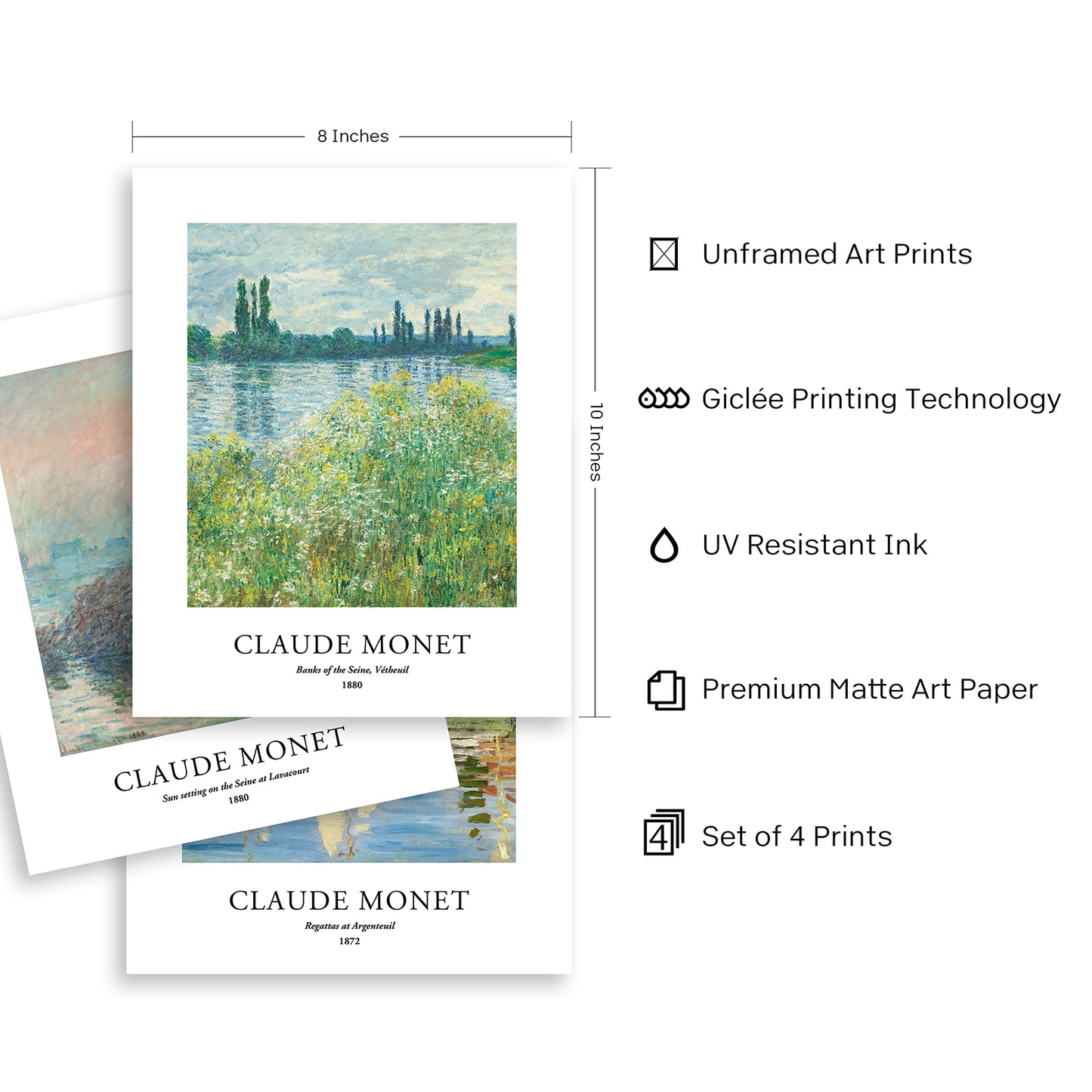 Art Prints - Set of 4 - Unframed 8x10 inches - Claude Monet