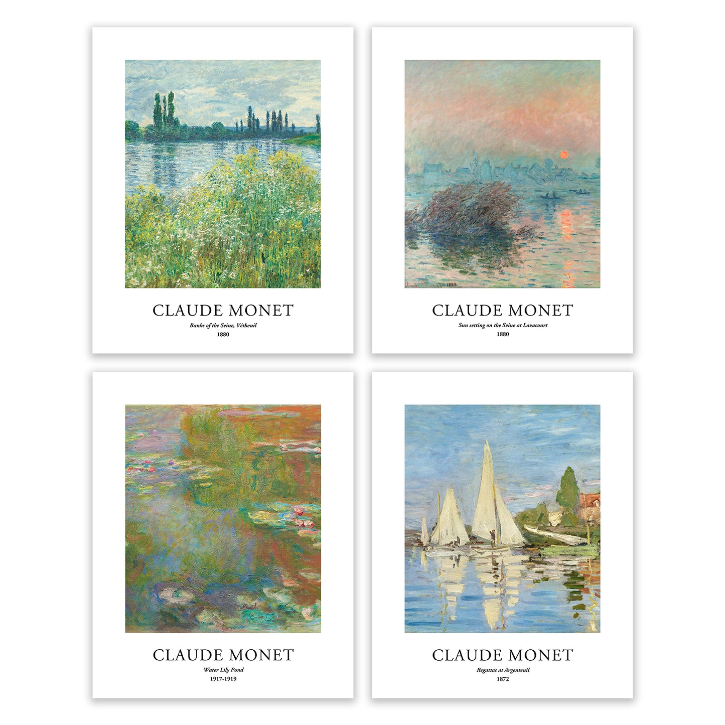Art Prints - Set of 4 - Unframed 8x10 inches - Claude Monet
