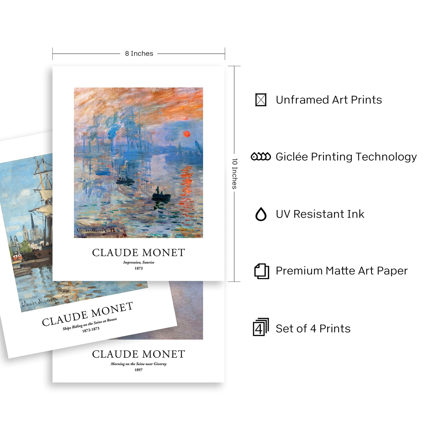 Art Prints - Set of 4 - Unframed 8x10 inches - Claude Monet