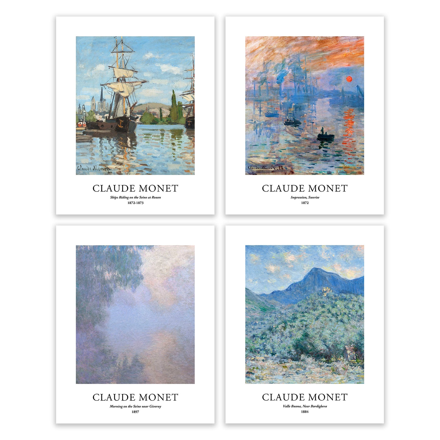 Art Prints - Set of 4 - Unframed 8x10 inches - Claude Monet