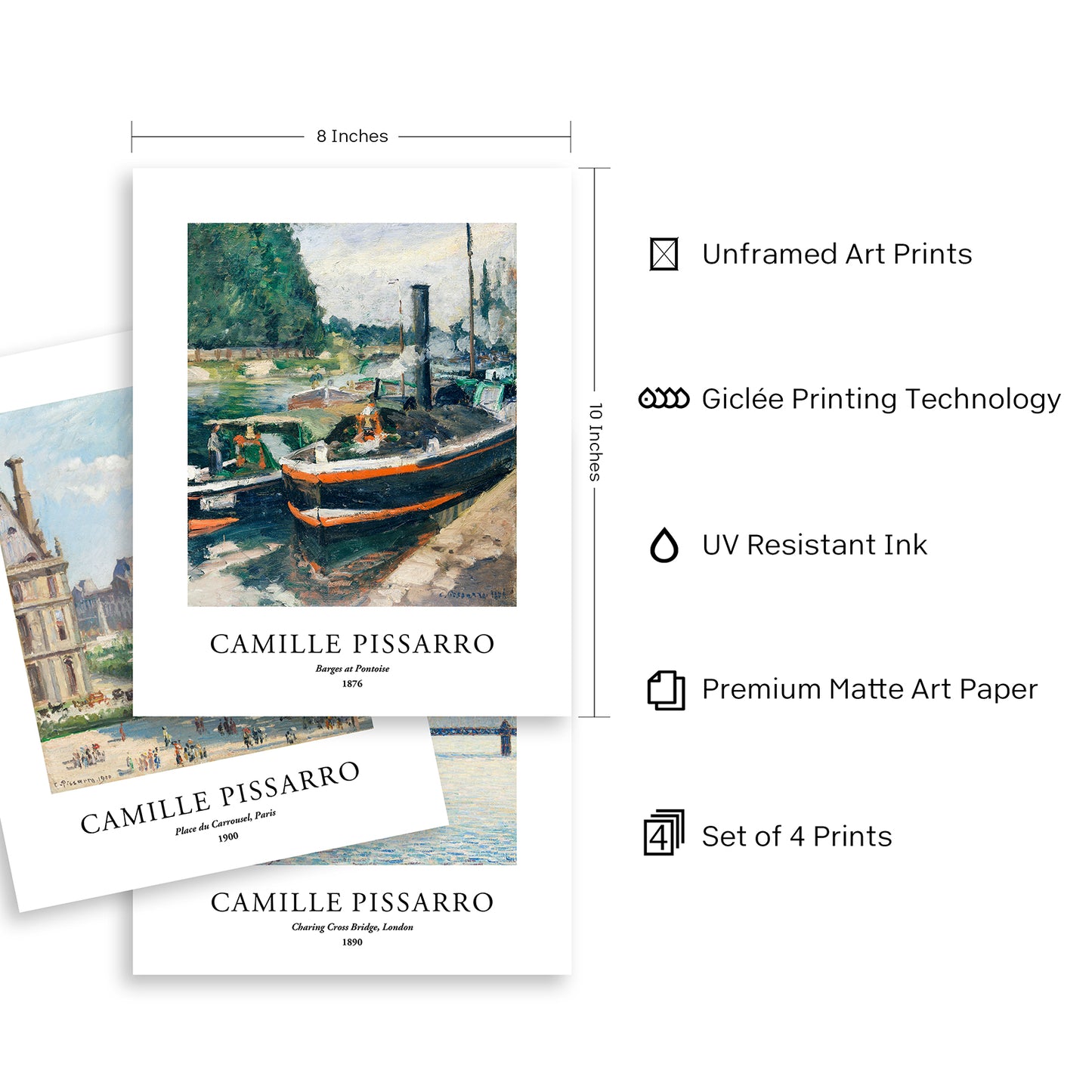 Art Prints - Set of 4 - Unframed 8x10 inches - Camille Pissarro