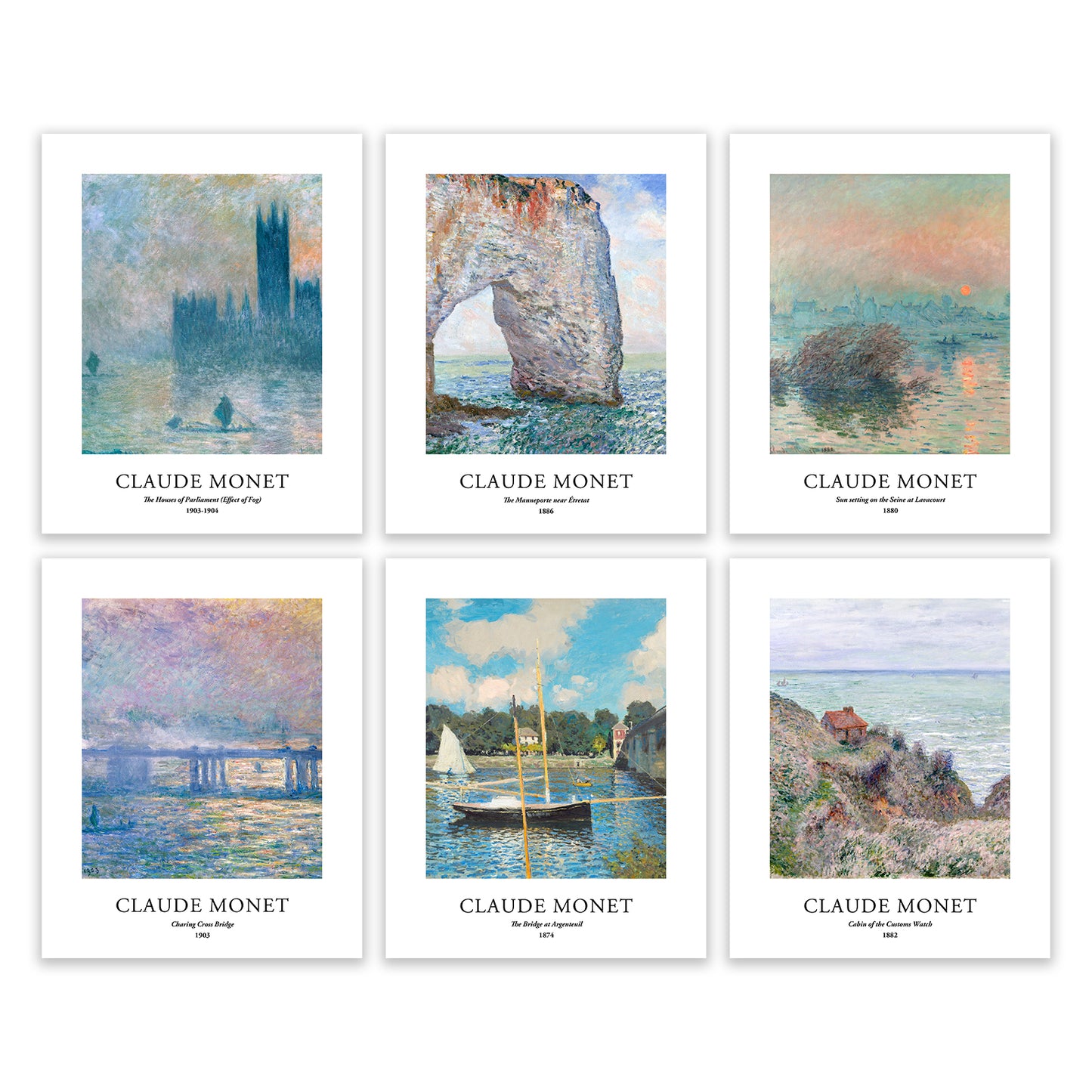 Art Prints - Set of 6 - Unframed 8x10 inches - Claude Monet