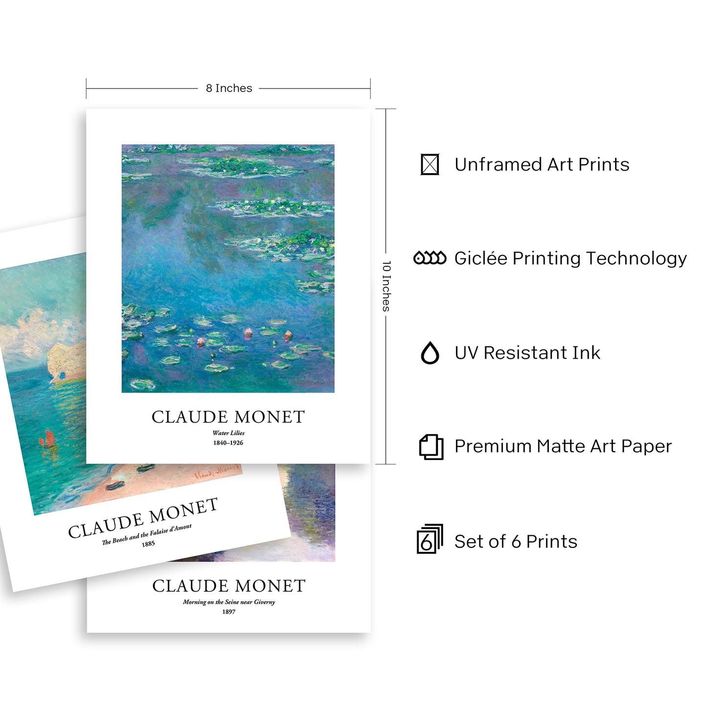 Art Prints - Set of 6 - Unframed 8x10 inches - Claude Monet
