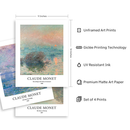 Art Prints - Set of 4 - Unframed 11x14 inches - Claude Monet