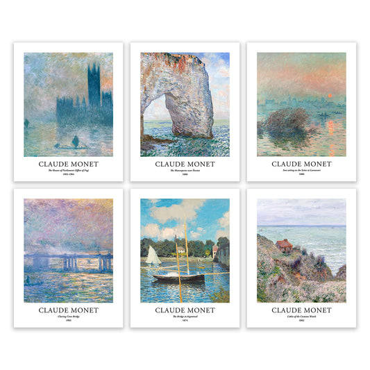 Impresiones artísticas - Juego de 6 - Sin marco 11x14 pulgadas - Claude Monet