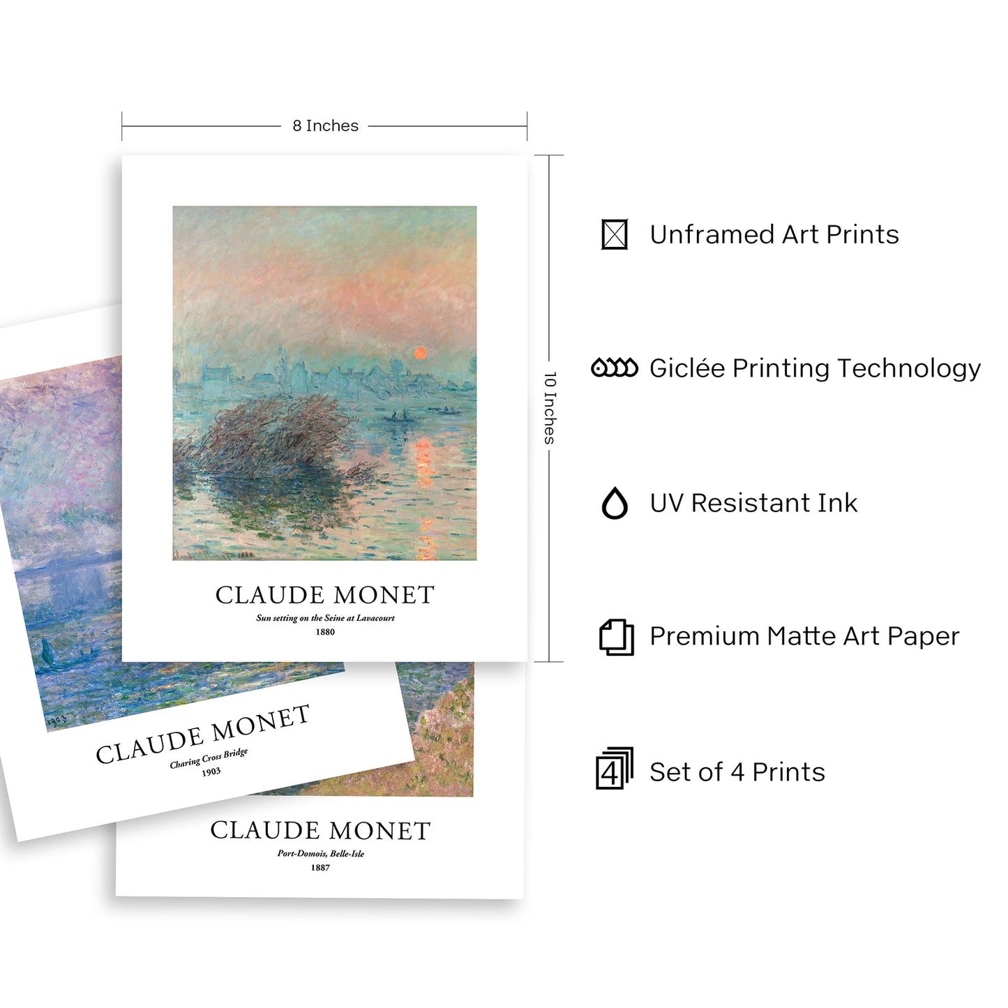 Art Prints - Set of 4 - Unframed 8x10 inches - Claude Monet