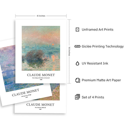 Art Prints - Set of 4 - Unframed 8x10 inches - Claude Monet